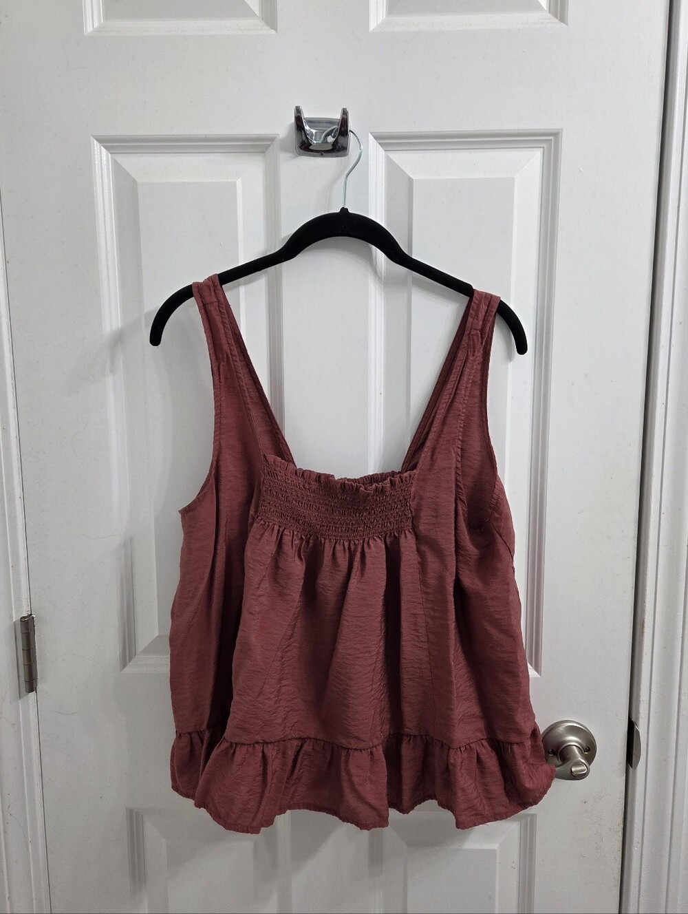 Maeve Smocked Ruffle-Hem Tank Top in Mauve